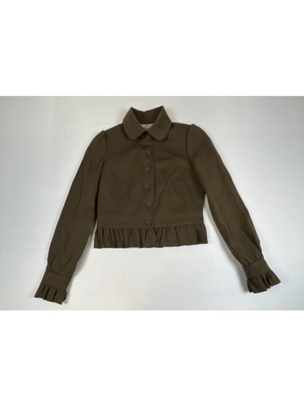 Juicy Couture Women 4 Olive Green Wool Ruffle Hem Blazer Jacket Long Sleeve